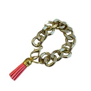 Chunky Link Tassel Charm Bracelet Goldtone